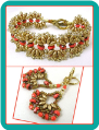 Gold and Coral "Bollywood" Fan Bracelet and Earrings