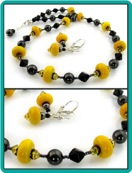 Maize and Jet Lampwork Bead Necklace