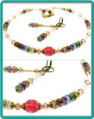 Pink Opal Crystals Necklace and Earrings