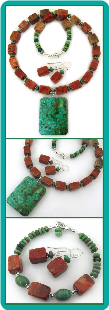 African Turquoise and Red Poppy Jasper Bead Necklace
