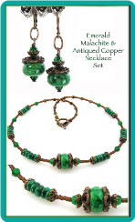Emerald Malachite & Antiqued Copper Necklace Set