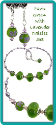 Paris Green with Lavender Daisies Lampwork and Crystal Set