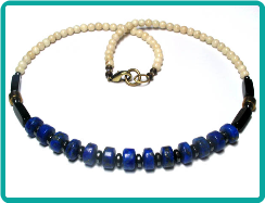Lapis and Riverstone Handmade Bead Necklace