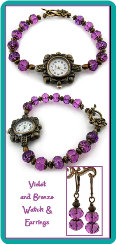 Violet and Bronze Vintage-Look Watch & Earrings