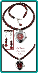 Red Marble Heart Watch Necklace