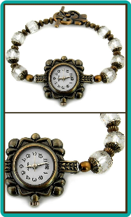 Antique Brass Watch with Crystal "Cathedral" Beads