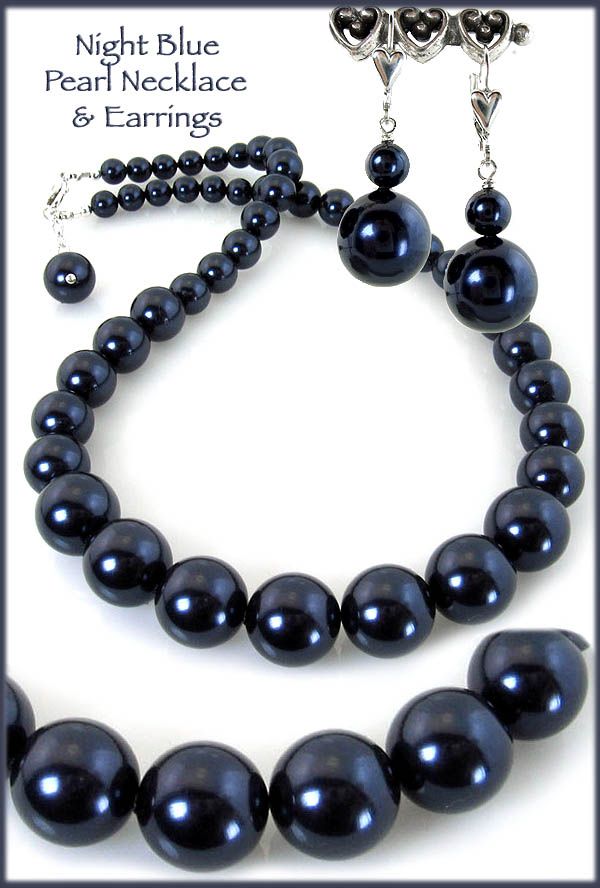 Night Blue Pearl Necklace Earrings